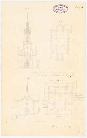 Kloster zum Guten Hirten, Aachen / Evangelische Kirche, Eupen: Grundrisse und Vorderansichten