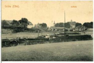 Gröba. Hafen mit Schlepper, Schloss