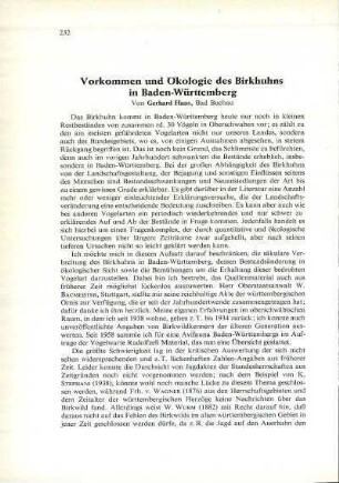 Vorkommen und Ökologie des Birkhuhns in Baden-Württemberg