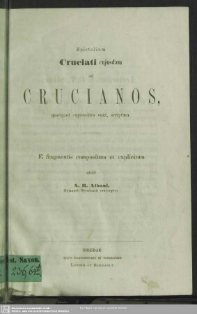 Epistolium Cruciati cujusdam ad Crucianos, quotquot superstites sunt, scriptum
