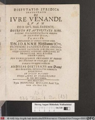 Disputatio Iuridica Inauguralis De Iure Venandi