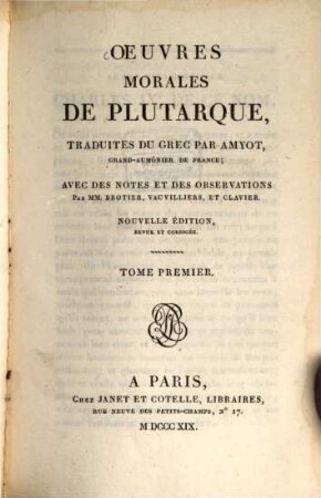Oeuvres morales de Plutarque, 1