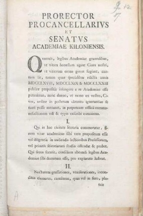 Prorector Procancellarivs Et Senatvs Academiae Kiloniensis.