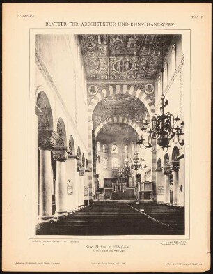 St. Michael, Hildesheim: Innenansicht in den Westchor (aus: Blätter für Architektur und Kunsthandwerk, 9. Jg., 1896, Tafel 17)