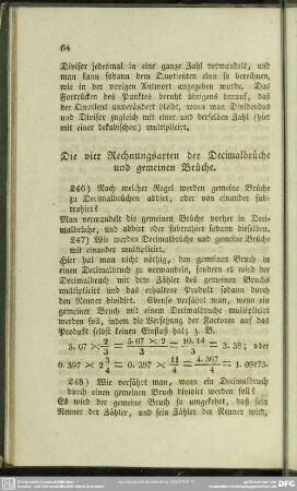Die vier Rechnungsarten der Decimalbrüche und gemeinen Brüche