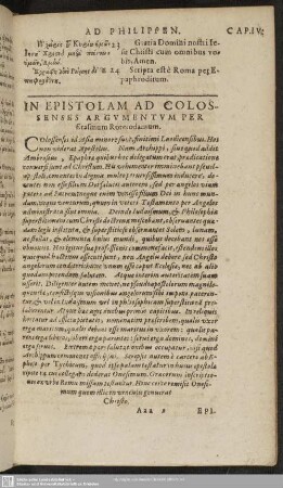 In Epistolam Ad Colossenses Argumentum Per Erasmum Roterodamum
