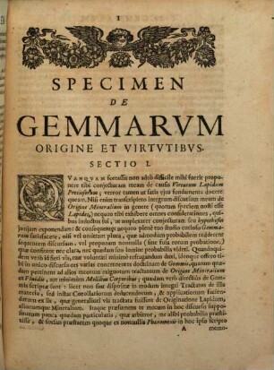 Roberti Boyle, Nobilissimi Angli, Et Societatis Regiae Dignissimi Socii, Opera Varia, [1,11]. Specimen De Gemmarvm Origine & Virtvtibus