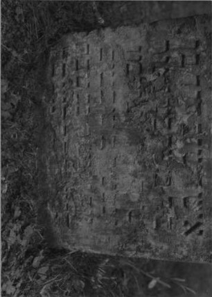 Grabstein 400 (Index: 99789396) Material: Sandstein Zustand: stark verwittert mit Textverlust Maße HxBxT: 66x51x10 cm: Grabstein 400B