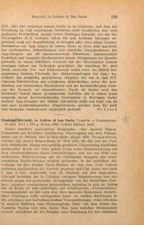 229-230 [Rezension] Ricciotti, Guiseppe, Le Lettere di San Paolo