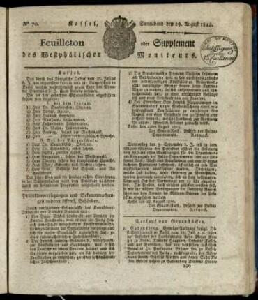 No. 70, Sonnabend den 29. August 1812