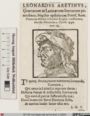 Bildnis Leonardo Bruni (lat. Leonardus Aretinus)