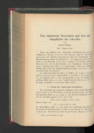 Über stufenweise Dissociation und über die Dampfdichte des Schwefels.