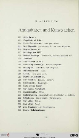 II. Abteilung: Antiquitäten und Kunstsachen (Nr. 202-616)