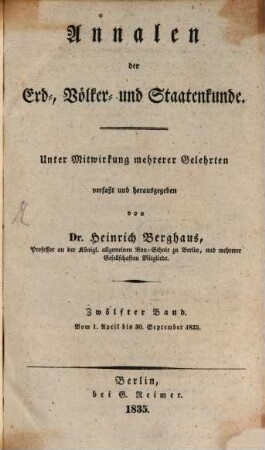 Annalen der Erd-, Völker- und Staatenkunde. 12, 12. 1835