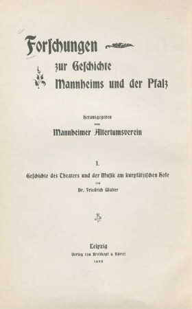 Geschichte des Theaters und der Musik am kurpfälzischen Hofe