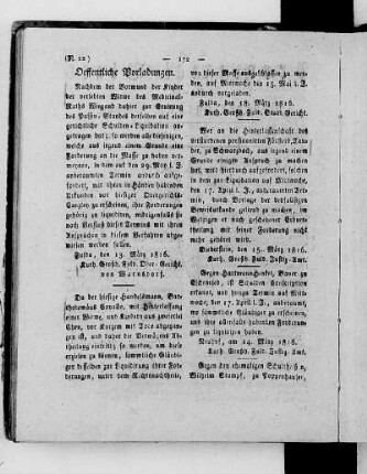 [Num. 22. Haupttitelseite fehlt.], Ausgabe vom 23. März 1816