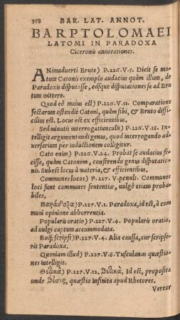 Barptolomaei Latomi In Paradoxa Ciceronis annotationes.