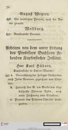 Arbeiten von dem unter Leitung des Professors Buchhorn stehenden Kupferstecher Institut