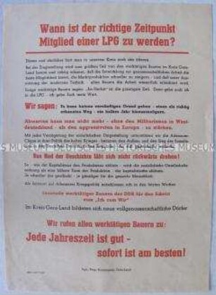 Propagandaflugblatt für die Kollektivierung in der Landwirtschaft