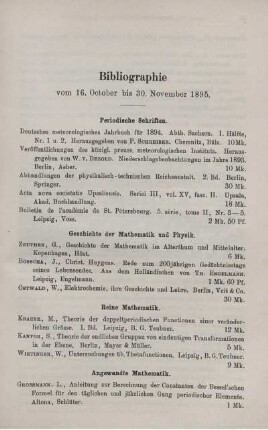Bibliographie vom 16. October bis 30. November 1895.