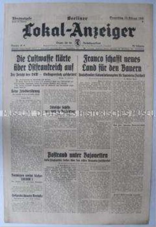 Tageszeitung "Berliner Lokal-Anzeiger" u.a. über Franco-Spanien