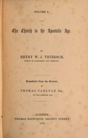 The history of the Christian Church : By Henry W. J. Thiersch. Transl. from the German. (by Thomas Carlyle), 1