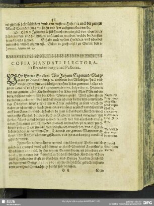 Copia Mandati Electoralis Brandenburgici ad Pastores