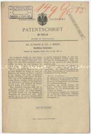 BautzPatentschrift eines Oberflächen-Kondensators, Patent-Nr. 39016