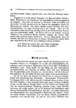 Die Belehrungen in der Bürgerkunde und die Frage der staatsbürgerlichen Erziehung : [Mitbericht]