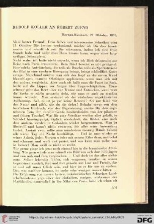 2: Rudolf Koller an Robert Zuend : Hormau-Riesbach, 22. Oktober 1867