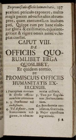 Caput VIII. De Officiis Quorumlibet Erga Quoslibet. Et quidem terttio. De Promiscuis Officiis Humanitatis Exercendis.