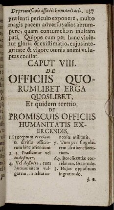 Caput VIII. De Officiis Quorumlibet Erga Quoslibet. Et quidem terttio. De Promiscuis Officiis Humanitatis Exercendis.