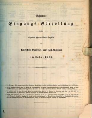 Gesammte Eingangsverzollung in den einzelnen Hauptamtsbezirken des Deutschen Handels- und Zollvereins. 1855