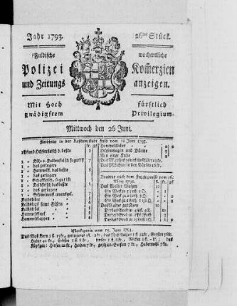 26tes Stück., Ausgabe vom 26. Juni 1793