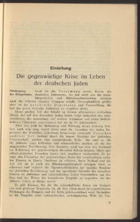 Einleitung: Die gegenwärtige Krise im Leben der deutschen Juden