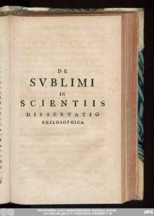 De Sublimi In Scientiis Dissertatio Philosophica.