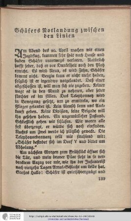 Schäfers Notlandung zwischen den Linien