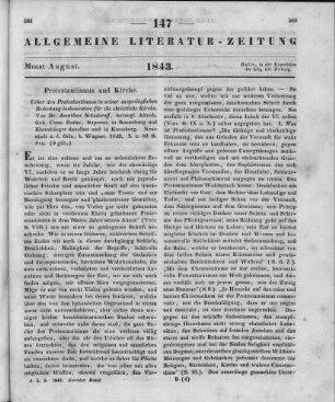 Schuderoff, J. G. J.: Ueber den Protestantismus in seiner ursprünglichen Bedeutung. Insbesondere für die christliche Kirche. Neustadt a. d. Orla: Wagner 1842