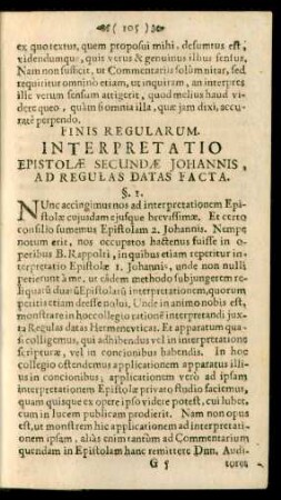 Interpretatio epistolae secundae Johannis, ad regulas datas facta