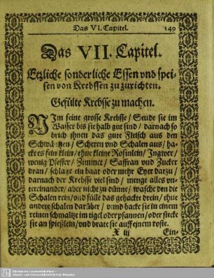 Das VII. Capitel. Etzliche sonderliche Essen und speisen von Krebssen zuzurichten