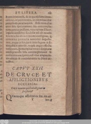 Caput XXII. De Cruce Et Afflictionibus Ecclesiae.