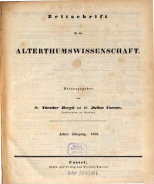 Zeitschrift für die Alterthumswissenschaft. 8, 8. 1850