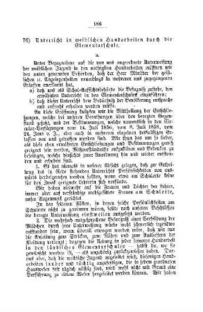Unterricht in weiblichen Handarbeiten durch die Elementarschule : [IV. Elementarschulwesen]