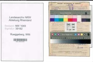 Entnazifizierung Willi Rueggeberg , geb. 12.12.1908 (Werkzeugmacher)