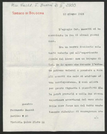 Brief an Ferruccio Busoni : 20.06.1913