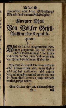 Zweyter Theil. Von Völcker Gesellschafften oder Republiquen.