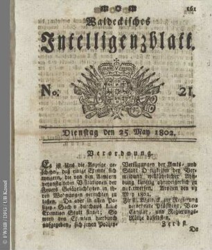 No. 21, Dienstag den 25. May 1802