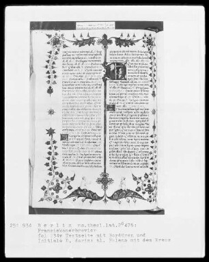 Franziskanisches Brevier — Initiale D (eus), darin die heilige Helena mit dem Kreuz, Folio 234verso