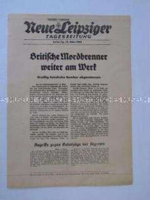 Extrablatt der "Neuen Leipziger Tageszeitung" u.a. über den britischen Luftangriff auf Städt in Westedeutschland