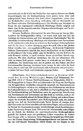 Lucas, Erhard :: Die Sozialdemokratie in Bremen während des Ersten Weltkrieges, (Bremer Veröffentlichungen zur Zeitgeschichte, 3) : Bremen, Schünemann, 1969